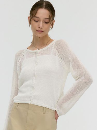 Sheer Round Neck Knit Cardigan - MONGDOL - Modalova