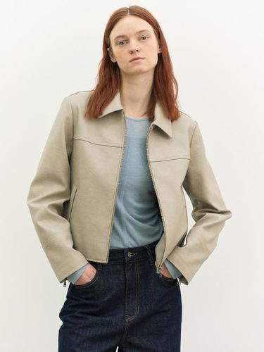 Fake Leather Cropped Single Jacket_Light Beige - a.t.corner - Modalova