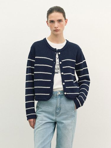 Cotton Stripe Knit Jacket_Navy - a.t.corner - Modalova