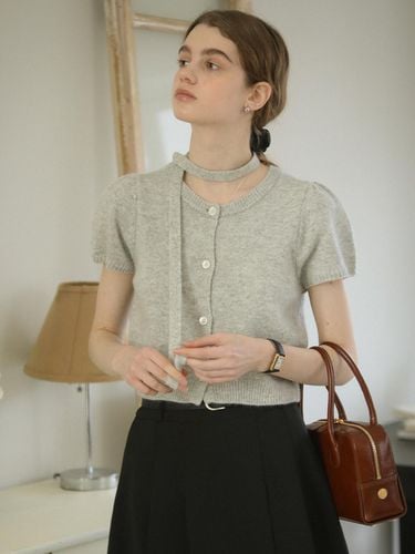 Tie Set Half Sleeve Cardigan_Gray - TILLIDIE - Modalova