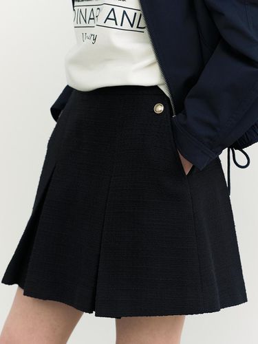 Pleated Tweed Mini Skirt_Black - a.t.corner - Modalova