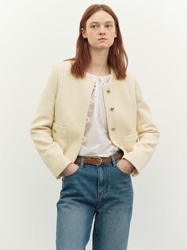 Button Point Round Neck Tweed Jacket_Light Yellow - a.t.corner - Modalova