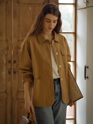 Soft Washing Trucker Jacket_Beige - TILLIDIE - Modalova