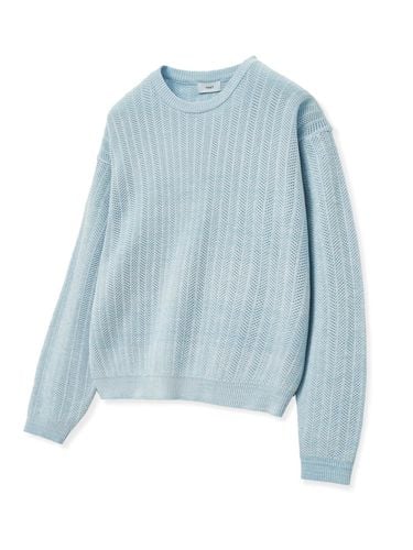 Oversized Crochet Long Sleeve Knit Sweater_Blue - TNGT - Modalova