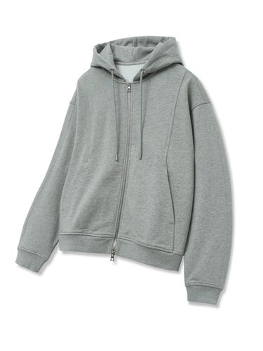 Oversized Cutting Hoodie Zip Up_Melange Grey - TNGT - Modalova