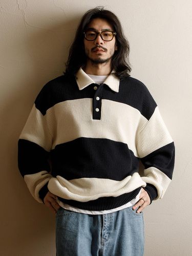 Bold Stripe Rugby Knit Top_Navy - RUGGED HOUSE - Modalova