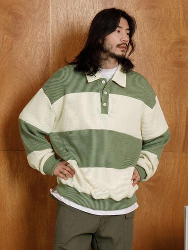 Bold Stripe Rugby Knit Top_Khaki - RUGGED HOUSE - Modalova