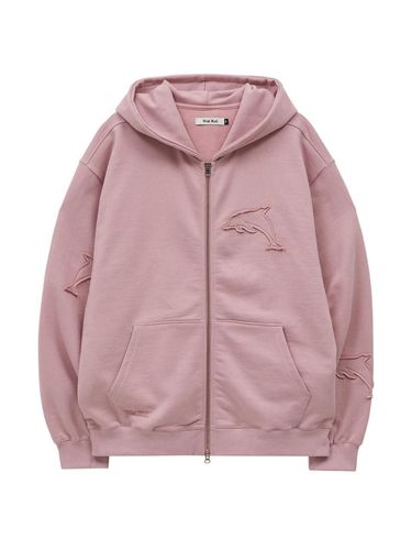 Applique Washed Zip Up Hoodie - WAIKEI - Modalova