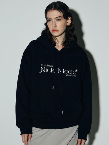 Lettering Hooded Sweatshirt - Black - NICK&NICOLE - Modalova