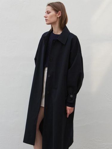 Hooded Oversized Trench Coat - Navy - NICK&NICOLE - Modalova