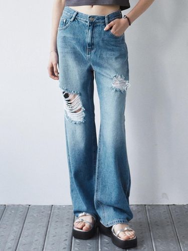 Destroyed Washed Pants - Blue - NICK&NICOLE - Modalova