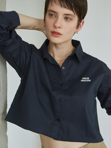 Cropped Cotton Shirt - Navy - NICK&NICOLE - Modalova