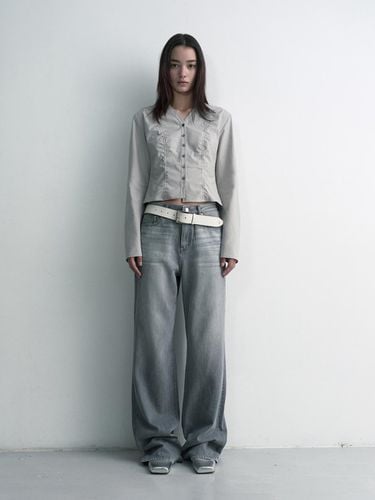 Faded Straight Denim Pants - Gray - STUDIO TABLE - Modalova