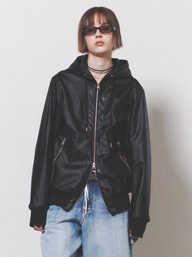 Leather Hooded Jumper_Black - NUAKLE - Modalova