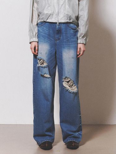 Wide Fit Vintage Damage Denim Pants_Blue - NUAKLE - Modalova