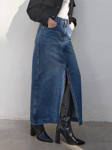 Slit Long Denim Skirt - racoco - Modalova