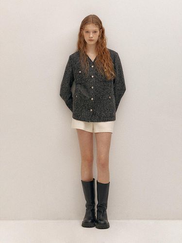 Collarless V-Neck Tweed Jacket - AVA MOLLI - Modalova