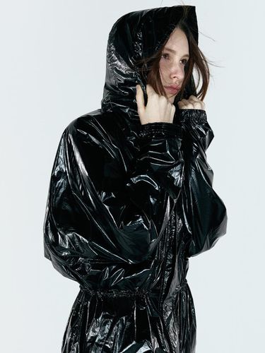 Nylon Hooded Raincoat - Black - ULKIN - Modalova