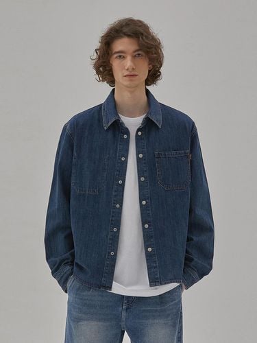 Semi-Oversized Stone-Washing Denim Shirket Blue - RYUL + WAI: - Modalova