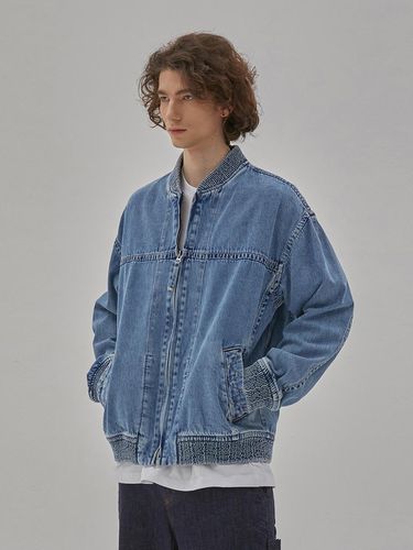 Oversized Denim Bomber Jacket - RYUL + WAI: - Modalova