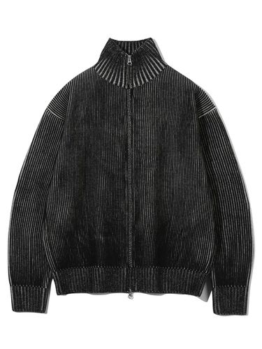 Two-Tone Full Zip-Up Sweater Black - BASEMOMENT - Modalova