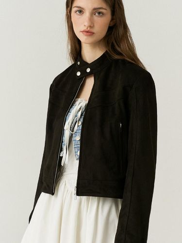 Vegan Leather Suede Racer Jacket - doffsept - Modalova