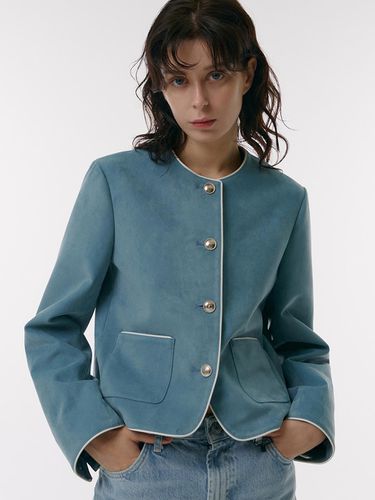 Suede Cropped Classic Jacket - Blue - doffsept - Modalova