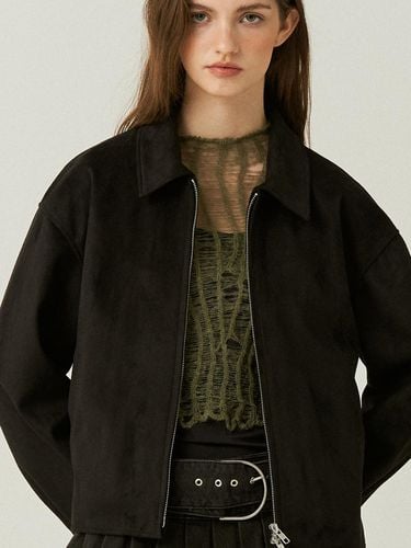 Vegan Leather Suede Cropped Jacket - doffsept - Modalova