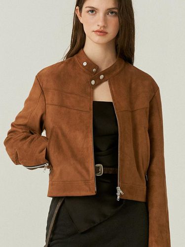 Vegan Leather Suede Racer Jacket - doffsept - Modalova