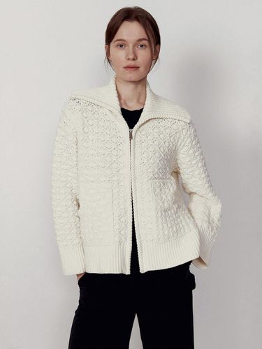 Wide Collar Zip-Up Cardigan - JOY GRYSON - Modalova