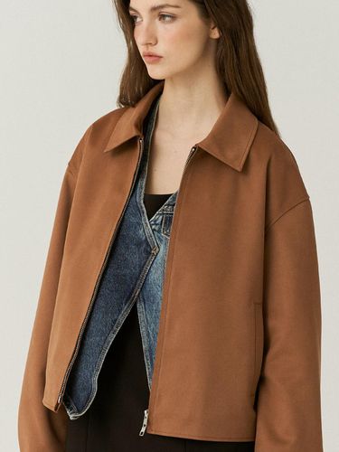 Vegan Leather Suede Cropped Jacket - doffsept - Modalova