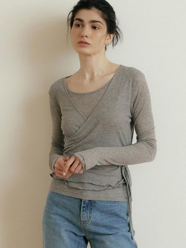 Comos 1060 Wrap Frill T-shirt_Melange Gray - ourcomos - Modalova