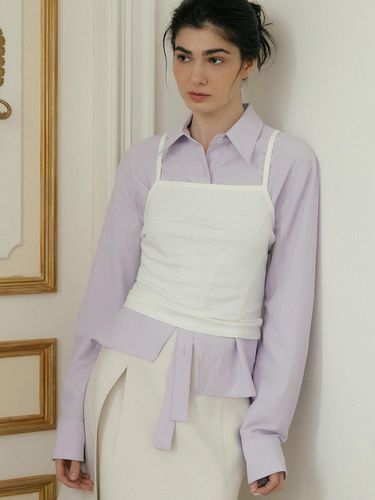 Comos 1072 Placket Scarf Cropped Shirt_Lavender - ourcomos - Modalova