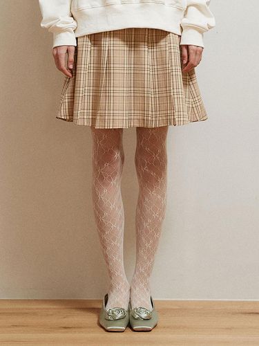 Check Pleated Mini Skirt _ Yellow - CELITAILS - Modalova