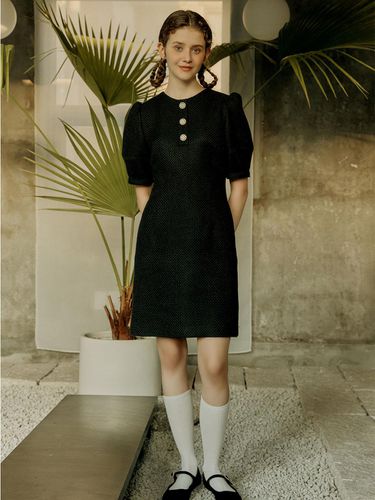 Puff Tweed Dress _ Strong Black - CELITAILS - Modalova