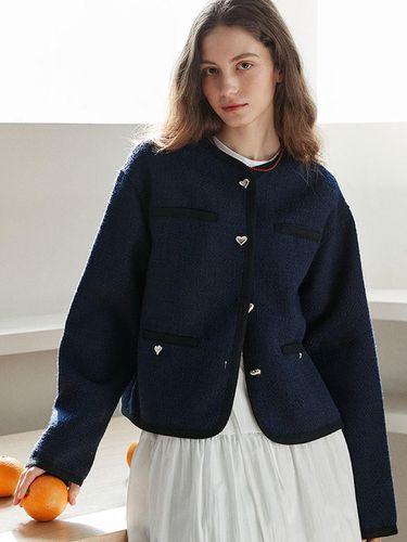 Heart Button Tweed Jacket _ Navy - CELITAILS - Modalova