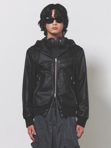 Leather Hooded Jumper_Black - NUAKLE - Modalova