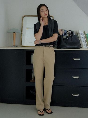 Straight Fit Cotton Pants_Beige - knowing - Modalova