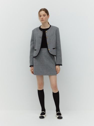 Classic Tweed Skirt (Dark Gray) - DEPOUND - Modalova