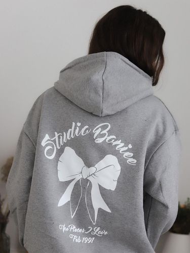 Back Ribbon Graphic Over Hoodie_Grey - BONIEE - Modalova