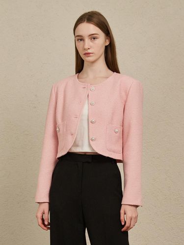 Tweed Pearl Button Jacket - Pink - Nouve - Modalova