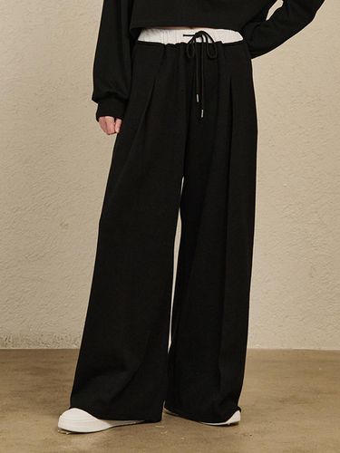 Double Waist Wide Pants - Black - Nouve - Modalova