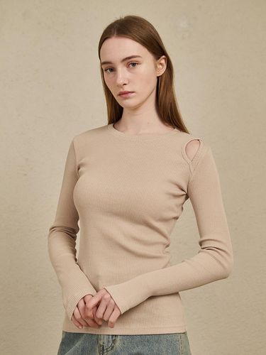 Cut Out Long Sleeve T-shirt - Beige - Nouve - Modalova