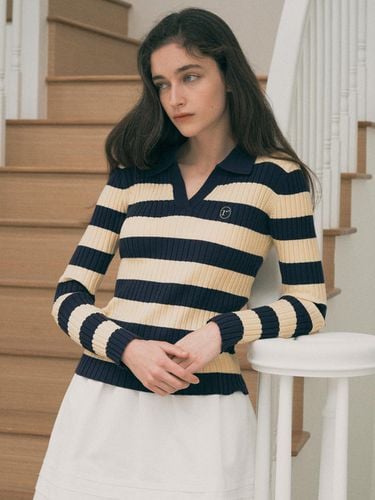 Collared Color Block Sweater - Navy - ROLAROLA - Modalova