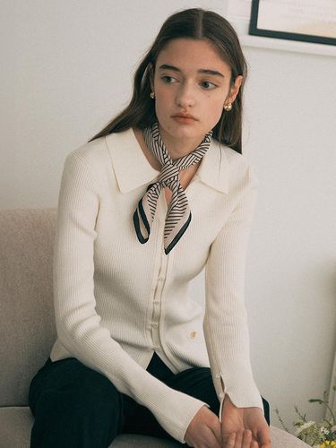 Collared Ribbed Cardigan - ROLAROLA - Modalova