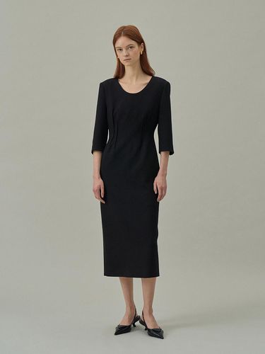 Tweed Scoop Neck Dress - Black - Lamerei - Modalova