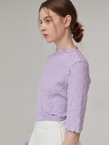 Mock Neck Crinkle Top - Purple - BEMUSE MANSION - Modalova