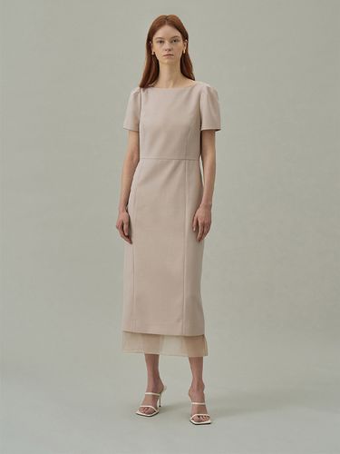 Sheer Boat Neck Dress - Beige - Lamerei - Modalova