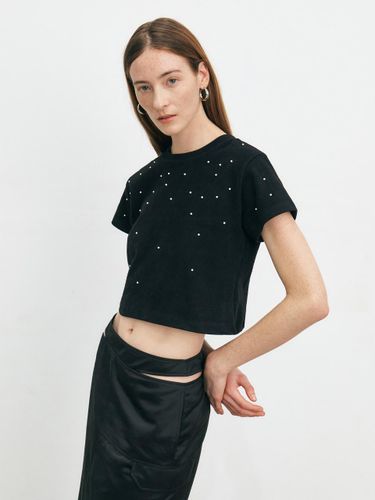 Pearl Beads Cropped T-Shirt - HACIE - Modalova