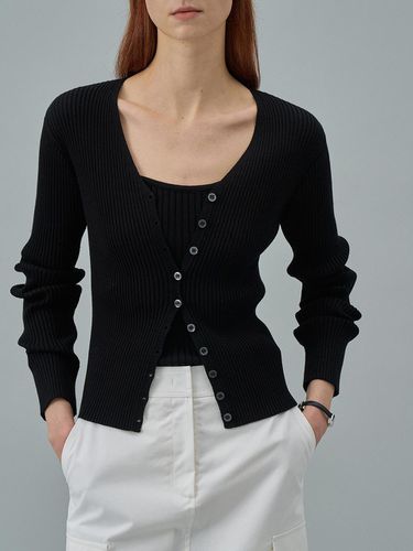 V-neck Ribbed Cardigan - Black - Lamerei - Modalova